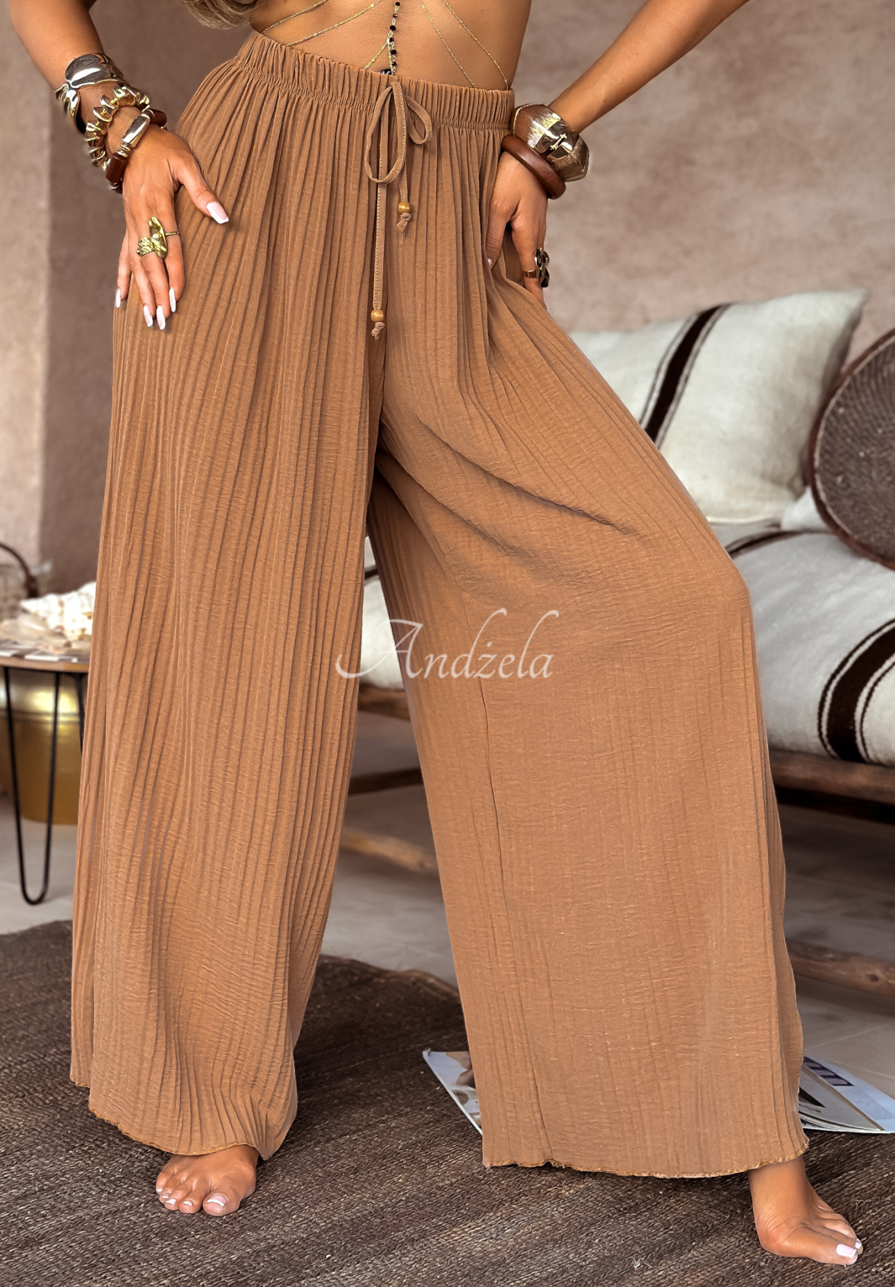 Látkové kalhoty wide leg In Cairo velbloudí