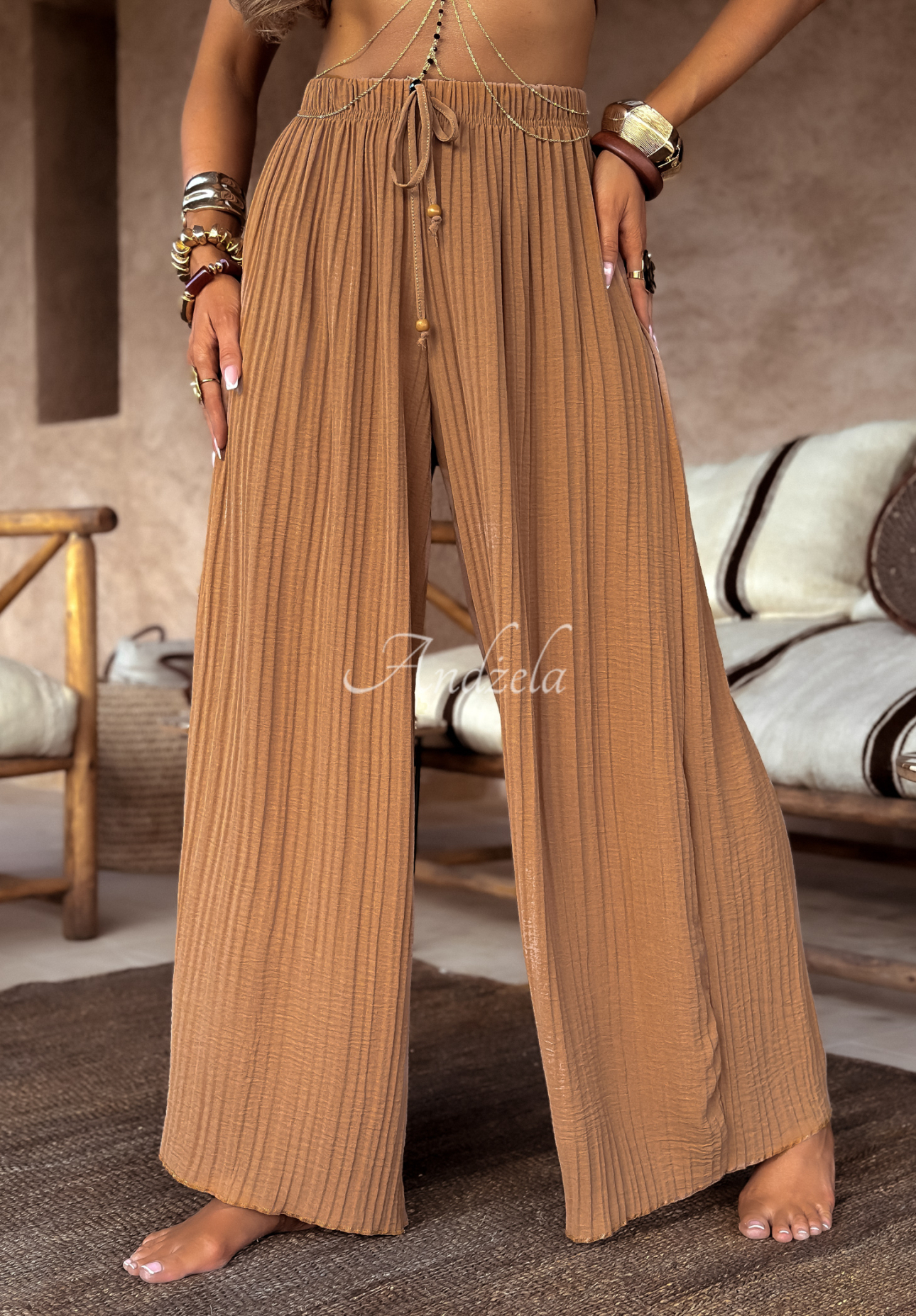 Látkové kalhoty wide leg In Cairo velbloudí