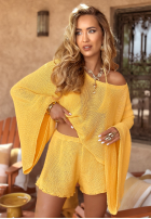 Krótkie ażurowe spodenki boho Sunshine Perfection banánové