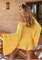 Krótki ażurowy Svetr z szerokimi rękawami boho Sunshine Perfection banánový