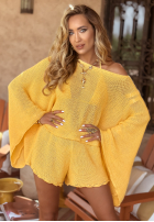 Krótki ażurowy Svetr z szerokimi rękawami boho Sunshine Perfection banánový