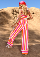 Souprava Halenka i Kalhoty wide leg w paski Sunny Stripes pomarańczowo-růžový