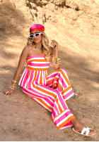 Souprava Halenka i Kalhoty wide leg w paski Sunny Stripes pomarańczowo-růžový