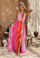 Wzorzysta Šaty maxi Colorful Sun Rays pomarańczowo-růžová