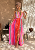 Wzorzysta Šaty maxi Colorful Sun Rays pomarańczowo-růžová