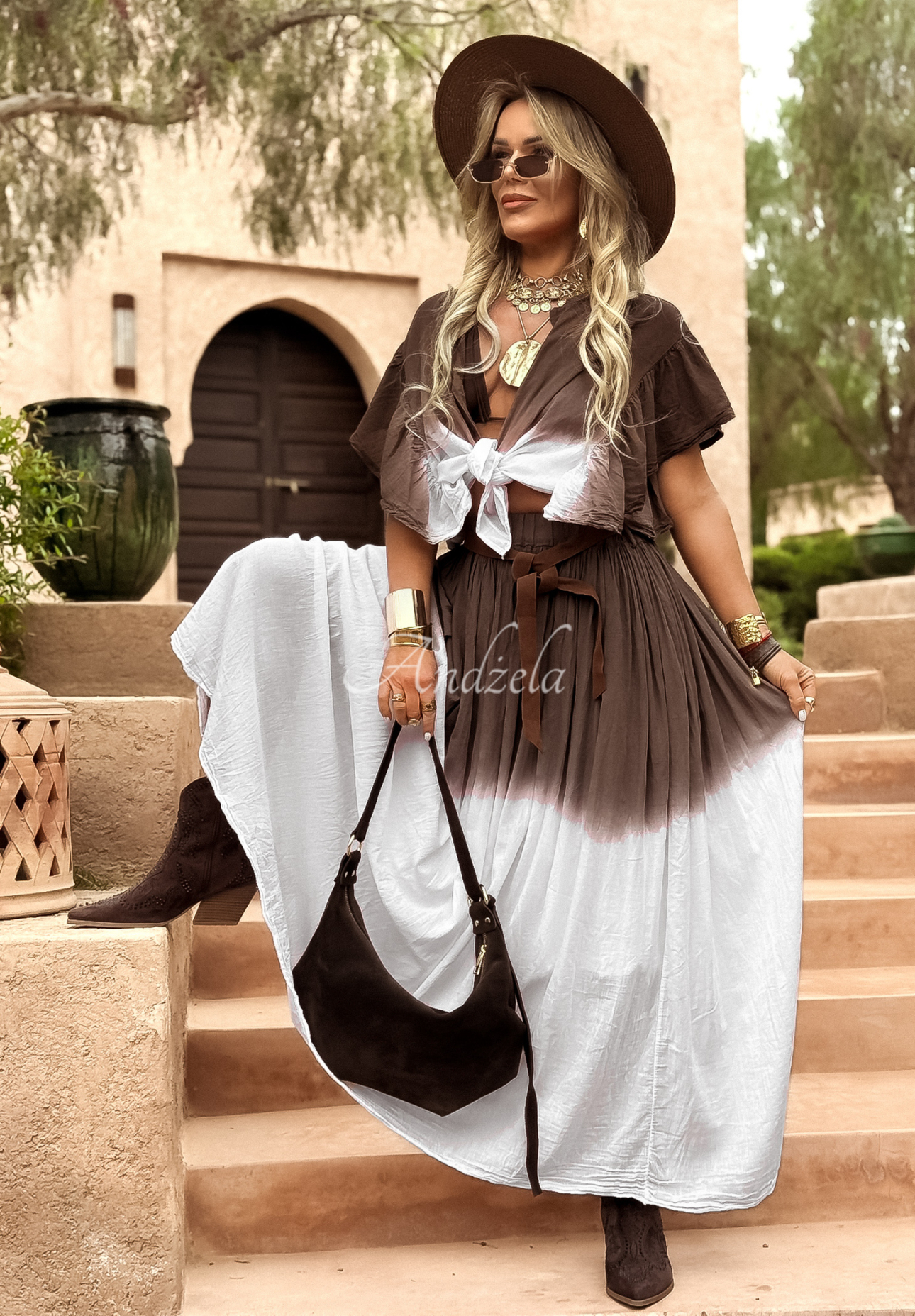 Košile s vázáním ombré Moroccan Chocolate bílo-hnědá