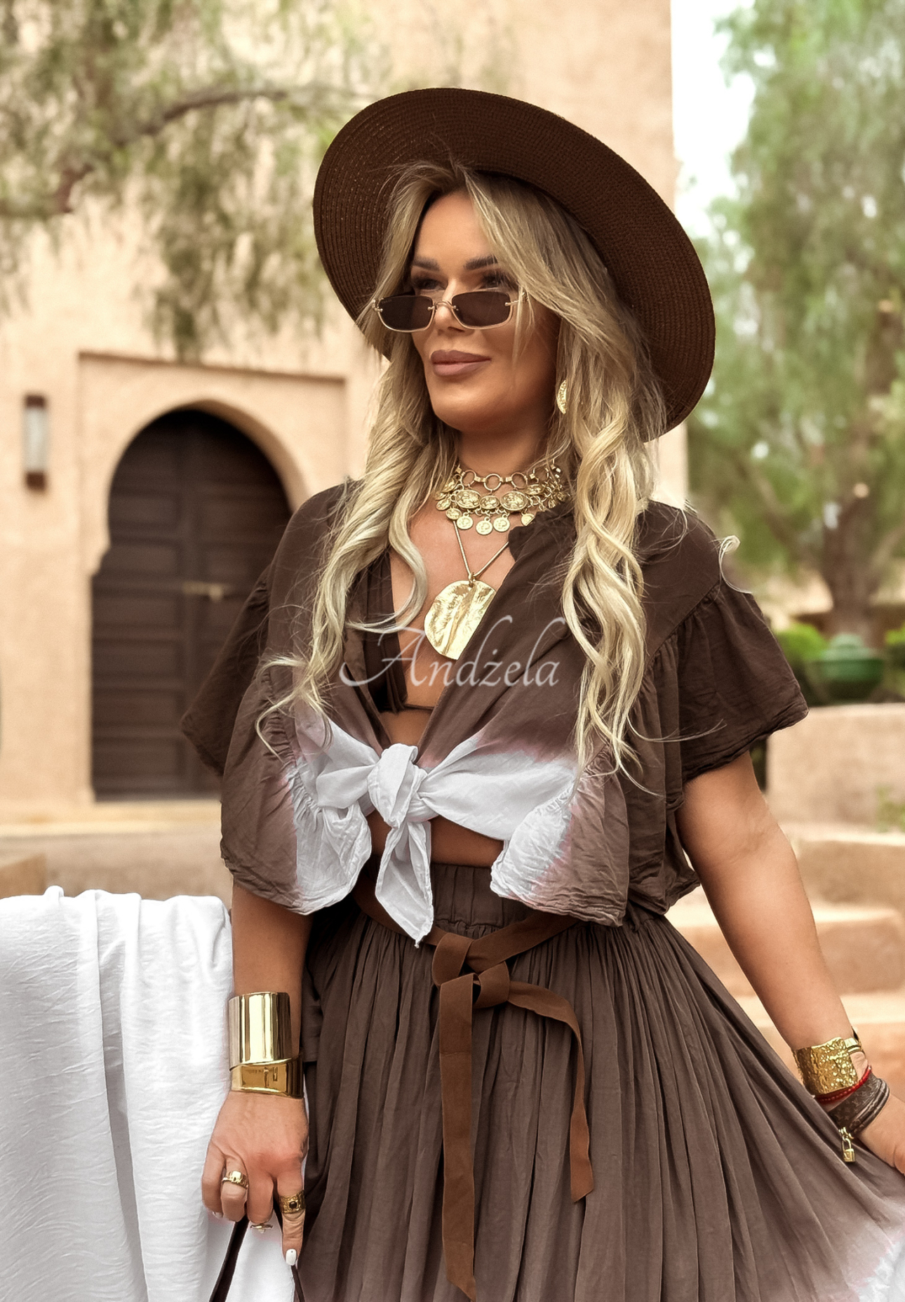 Košile s vázáním ombré Moroccan Chocolate bílo-hnědá
