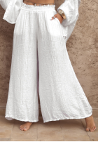materiálové Kalhoty wide leg Forever June bílé