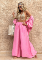 materiálové Kalhoty wide leg Forever June růžové