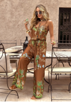 Kalhoty wide leg vzorované Jungle Escape čokoládové