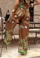 Kalhoty wide leg vzorované Jungle Escape čokoládové