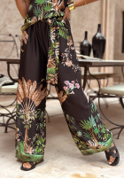Kalhoty wide leg vzorované Jungle Escape černé