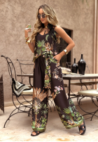 Kalhoty wide leg vzorované Jungle Escape černé