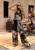 Kalhoty wide leg vzorované Jungle Escape černé