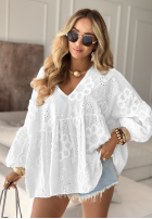 Ażurowa Halenka z kwiatami boho Summer Sweetness Bílá
