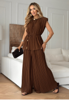 Plisowany Souprava Halenka i Kalhoty wide leg Afternoon Sun velbloudí