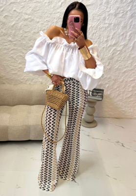 Ažurové zvonové kalhoty La Milla Sun-Kissed Shades bílo-hnědé