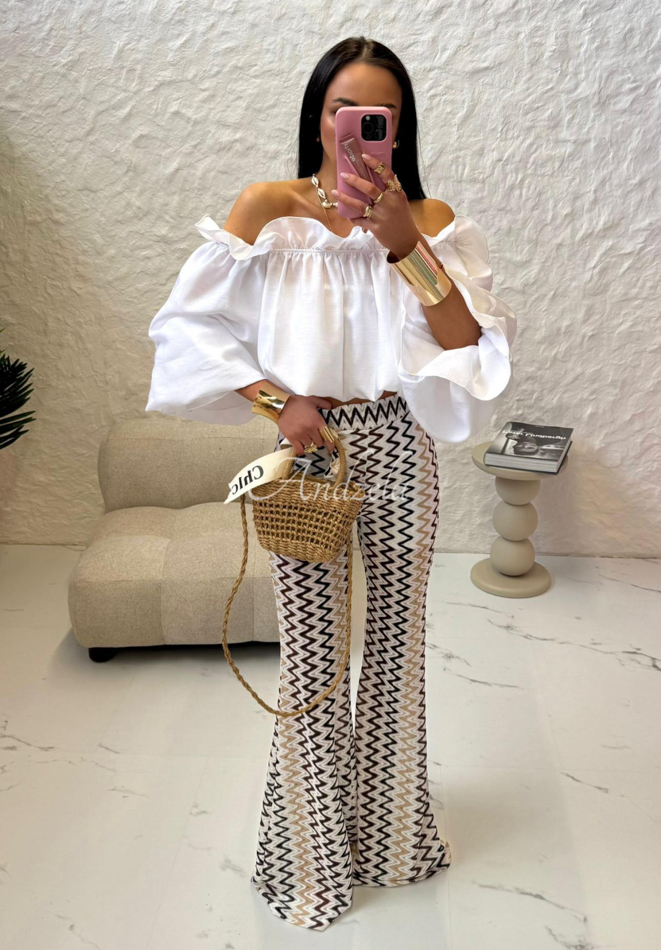Ažurové zvonové kalhoty La Milla Sun-Kissed Shades bílo-hnědé