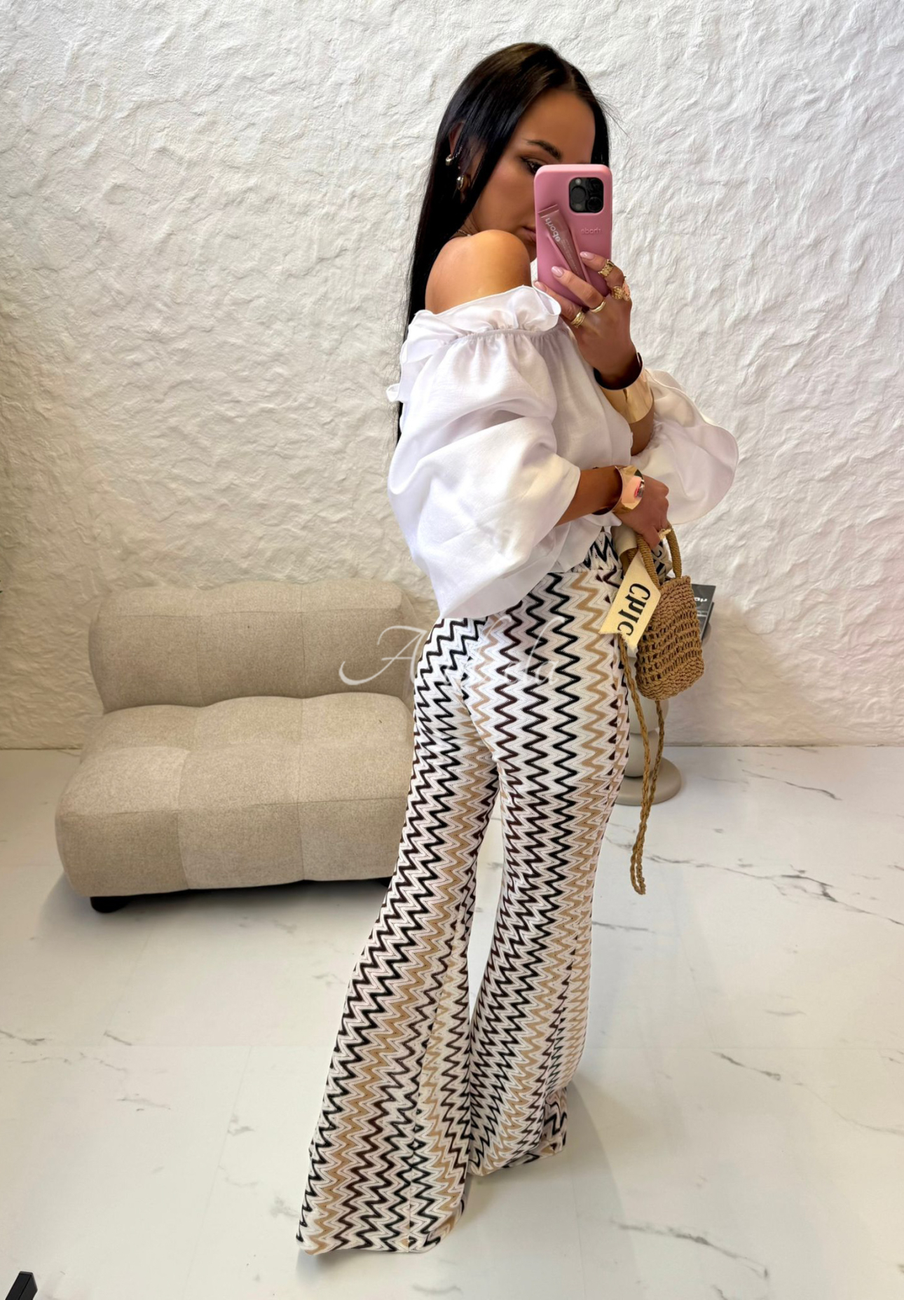 Ažurové zvonové kalhoty La Milla Sun-Kissed Shades bílo-hnědé