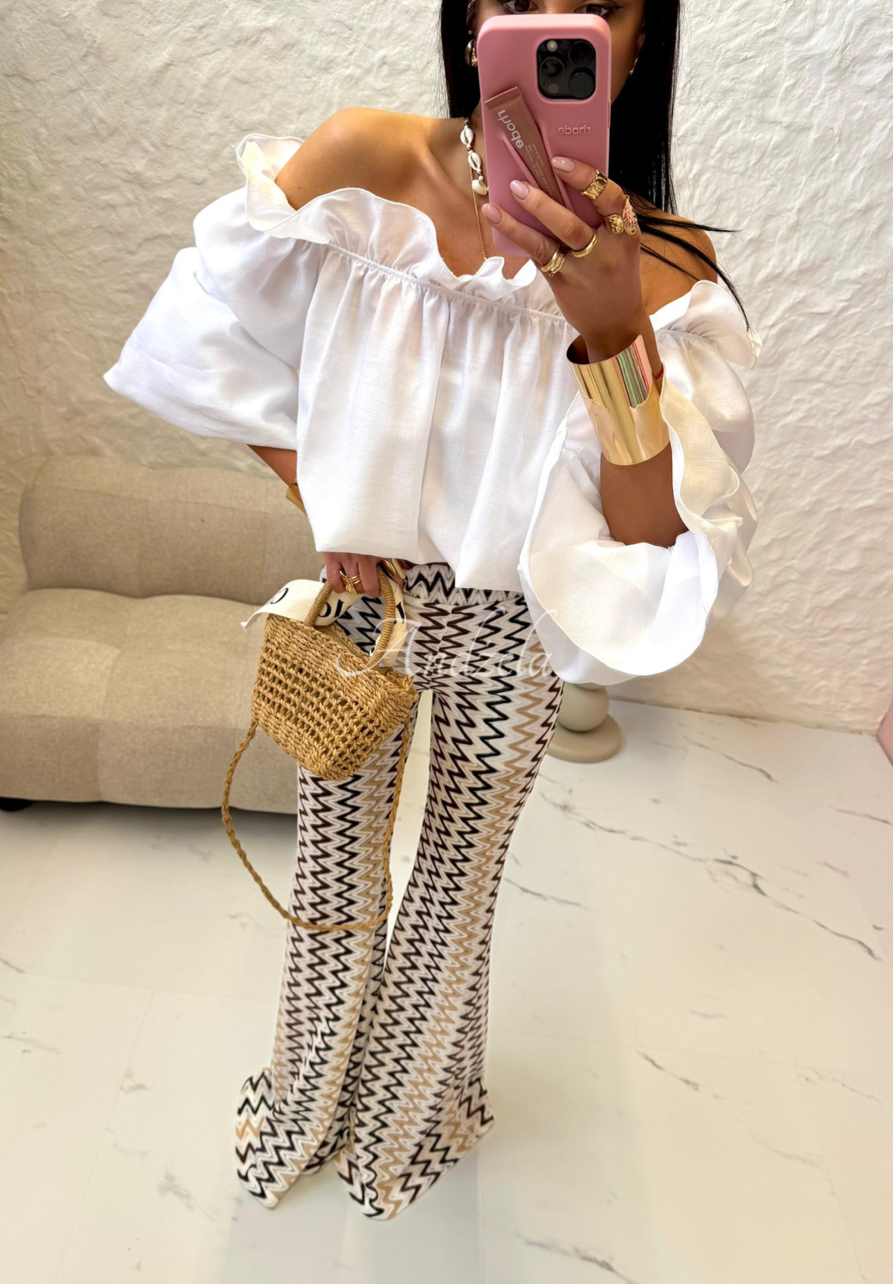 Ažurové zvonové kalhoty La Milla Sun-Kissed Shades bílo-hnědé