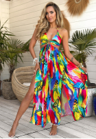 Wzorzysta Šaty maxi na ramiączkach Paradise Rainbow żółto-zelená