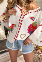 Halenka vzorované Lovely Parrots světle béžový