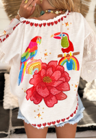 Halenka vzorované Lovely Parrots světle béžový