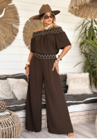 Haftowany Souprava Halenka i Kalhoty wide leg Summer Life čokoládový