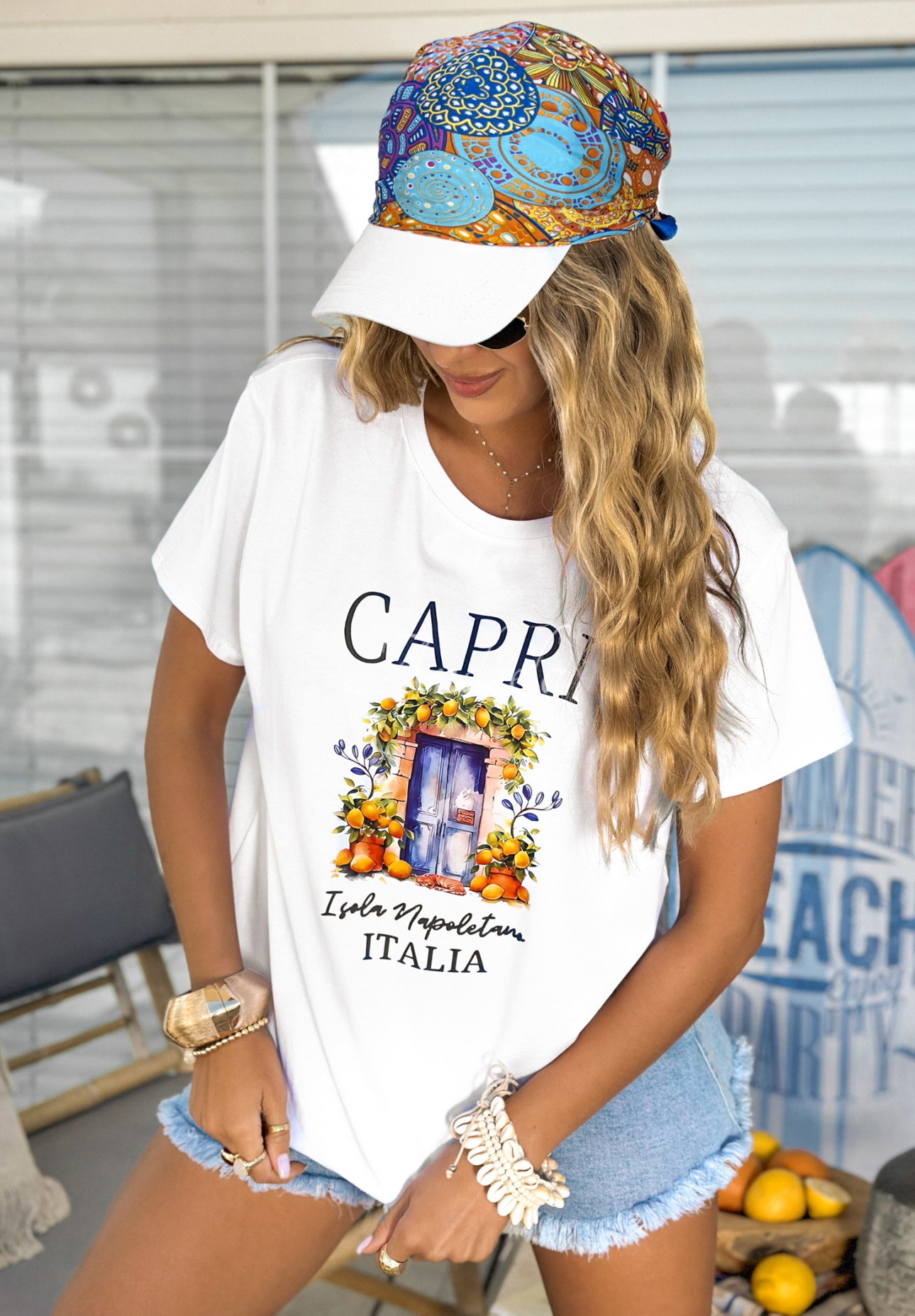 Tričko s potiskem Capri Italia  Bílá