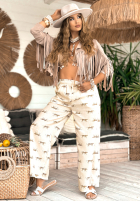 Kalhoty wide leg vzorované Summer Charisma béžové