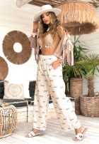 Kalhoty wide leg vzorované Summer Charisma béžové