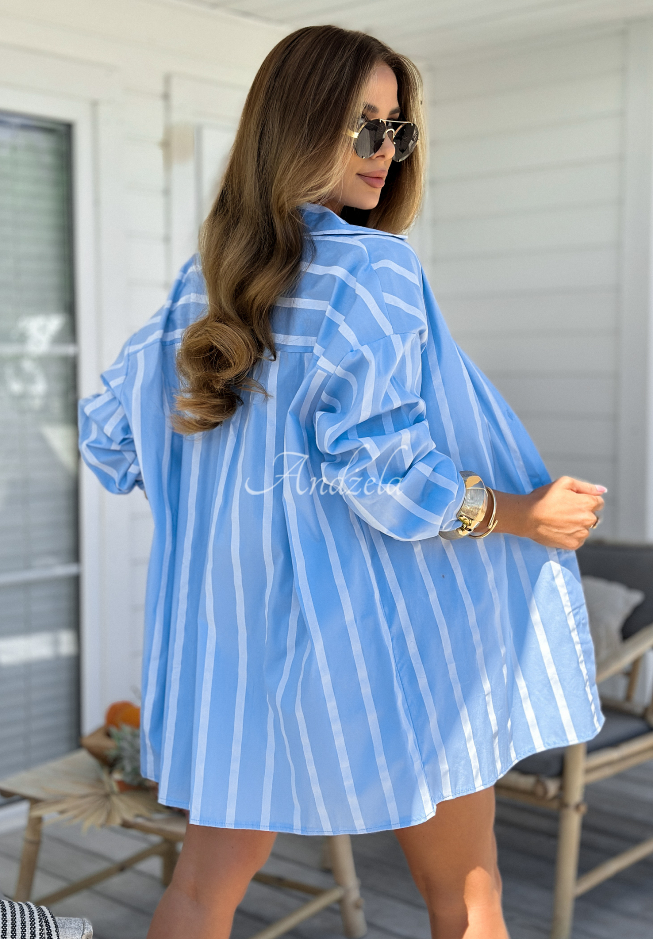 Souprava košile a šortky s proužky Summer Stripes blankytný