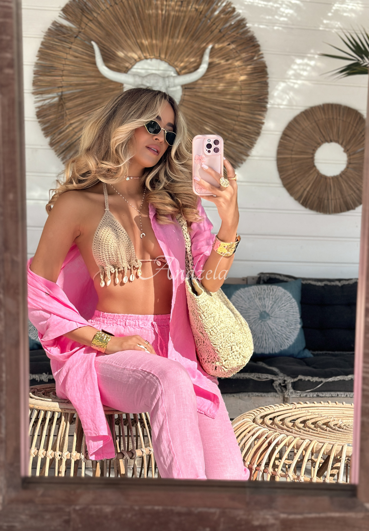 Lněná košile Summery Essentials růžová