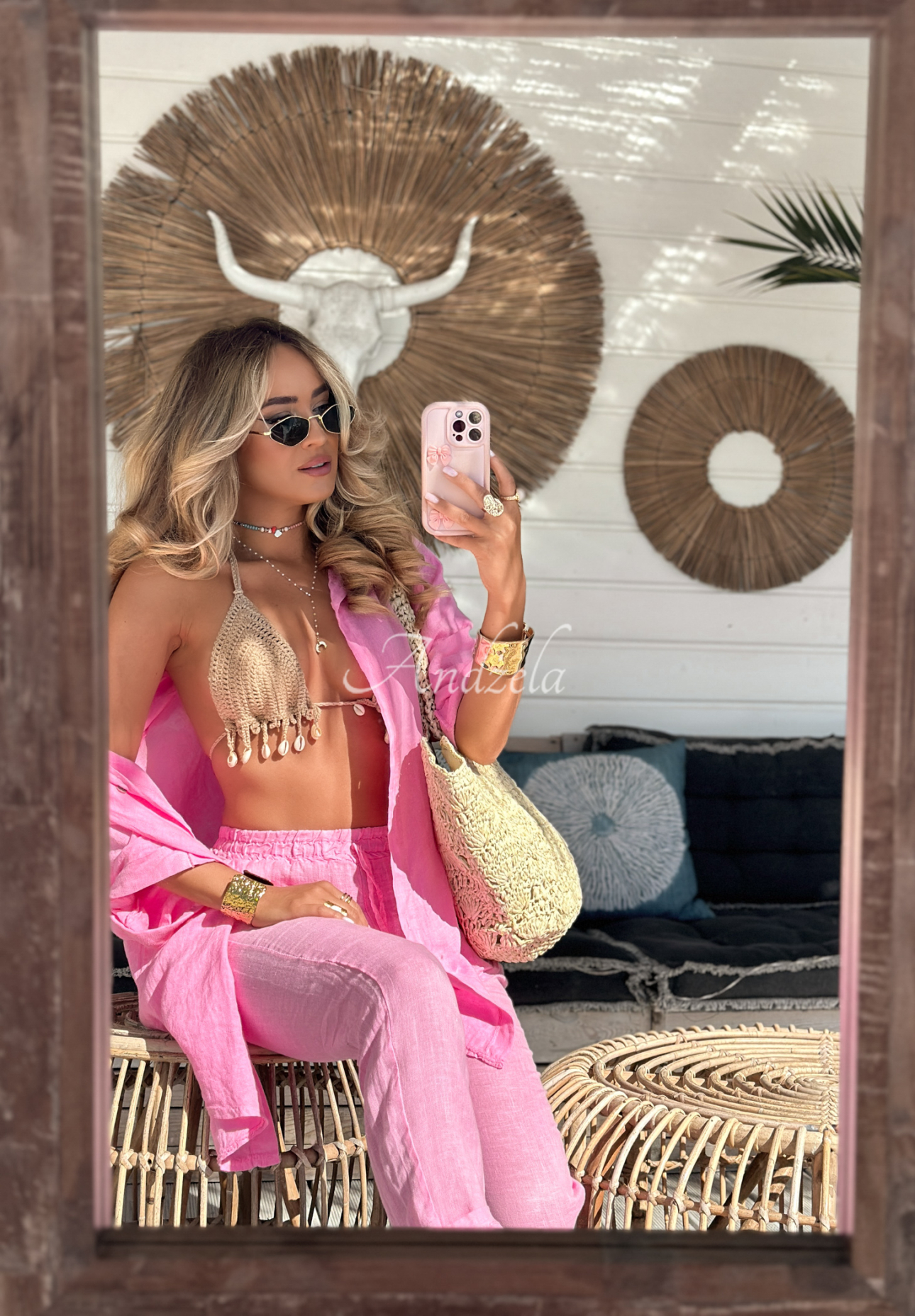 Lněná košile Summery Essentials růžová