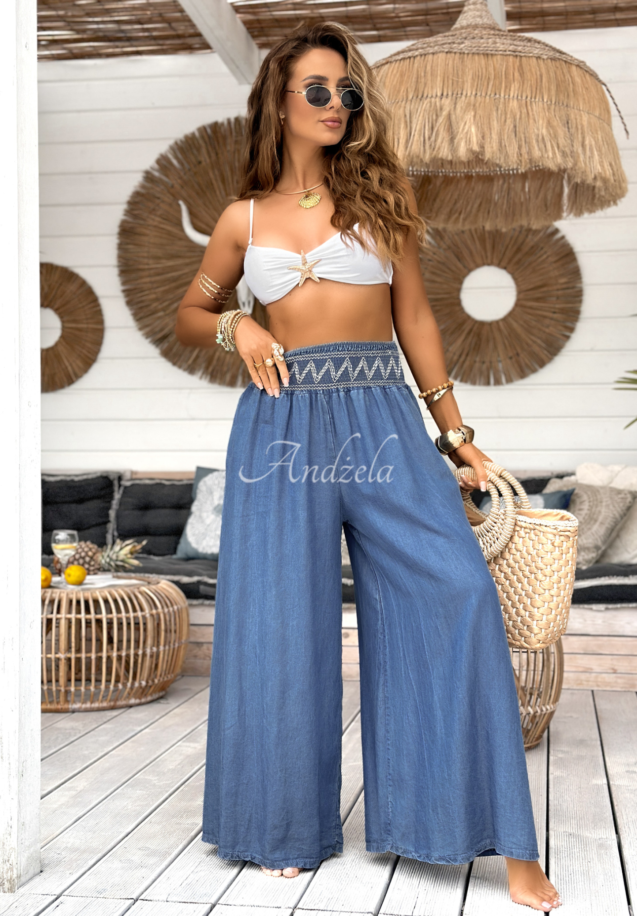 Kalhoty wide leg Extremely Welcome modré