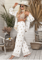 Haftowane Kalhoty boho Serene Beaches bílé