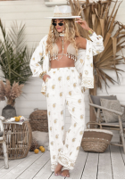 Haftowane Kalhoty boho Serene Beaches bílé