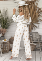 Haftowane Kalhoty boho Serene Beaches bílé