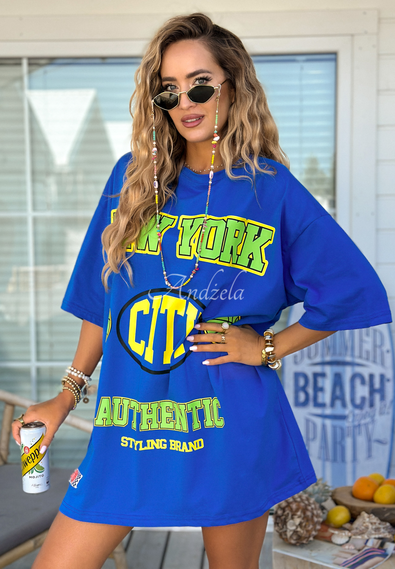 Oversize tričko s potiskem MC NYC Authentic kobaltový