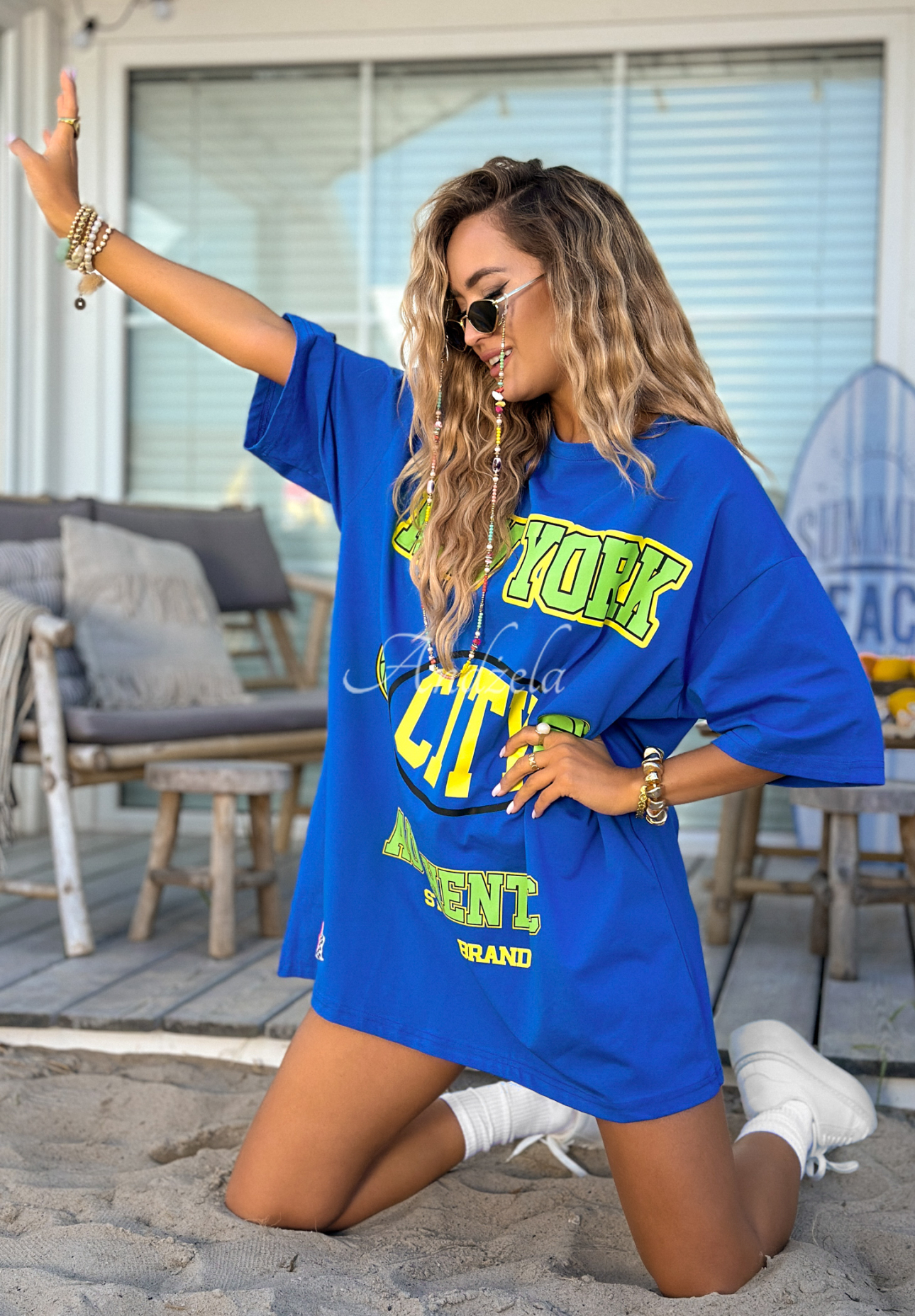 Oversize tričko s potiskem MC NYC Authentic kobaltový