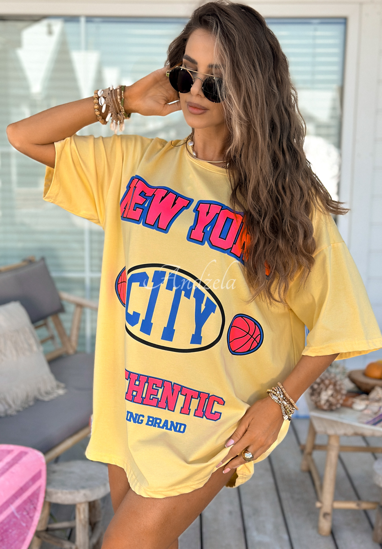 Oversize tričko s potiskem MC NYC Authentic banánový
