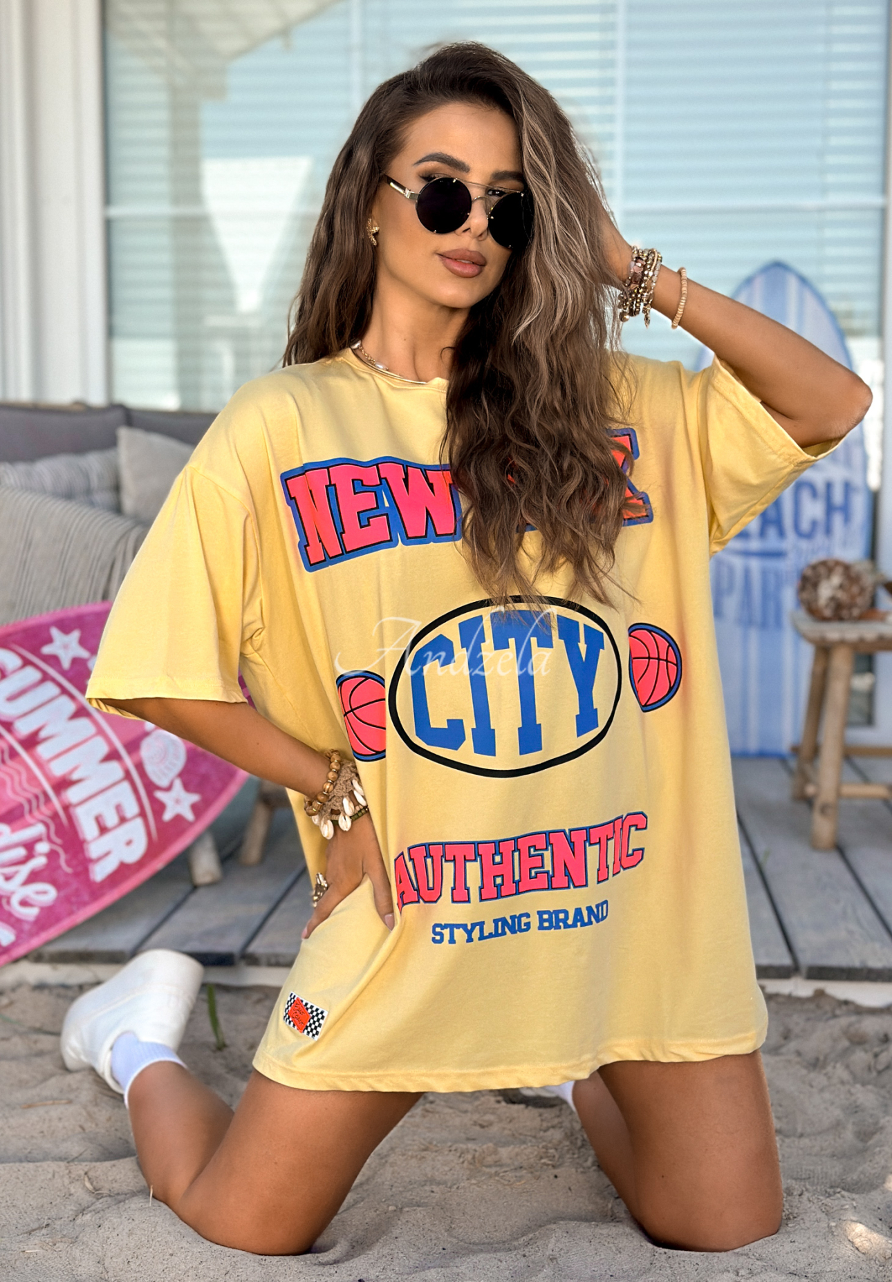 Oversize tričko s potiskem MC NYC Authentic banánový