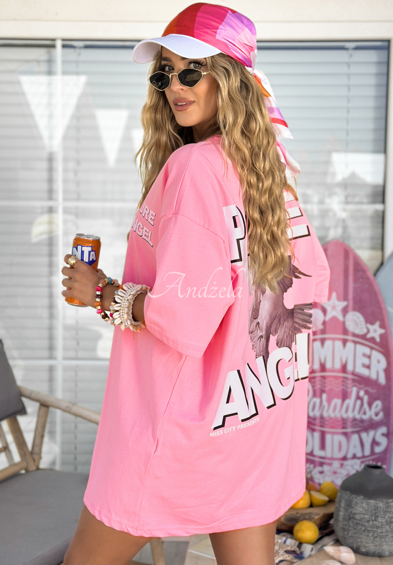 Oversize tričko s potiskem MC Pure Angel růžový