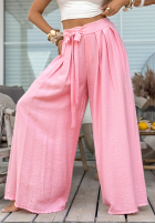 materiálové Kalhoty wide leg z wiązaniem Wavy Happiness růžové
