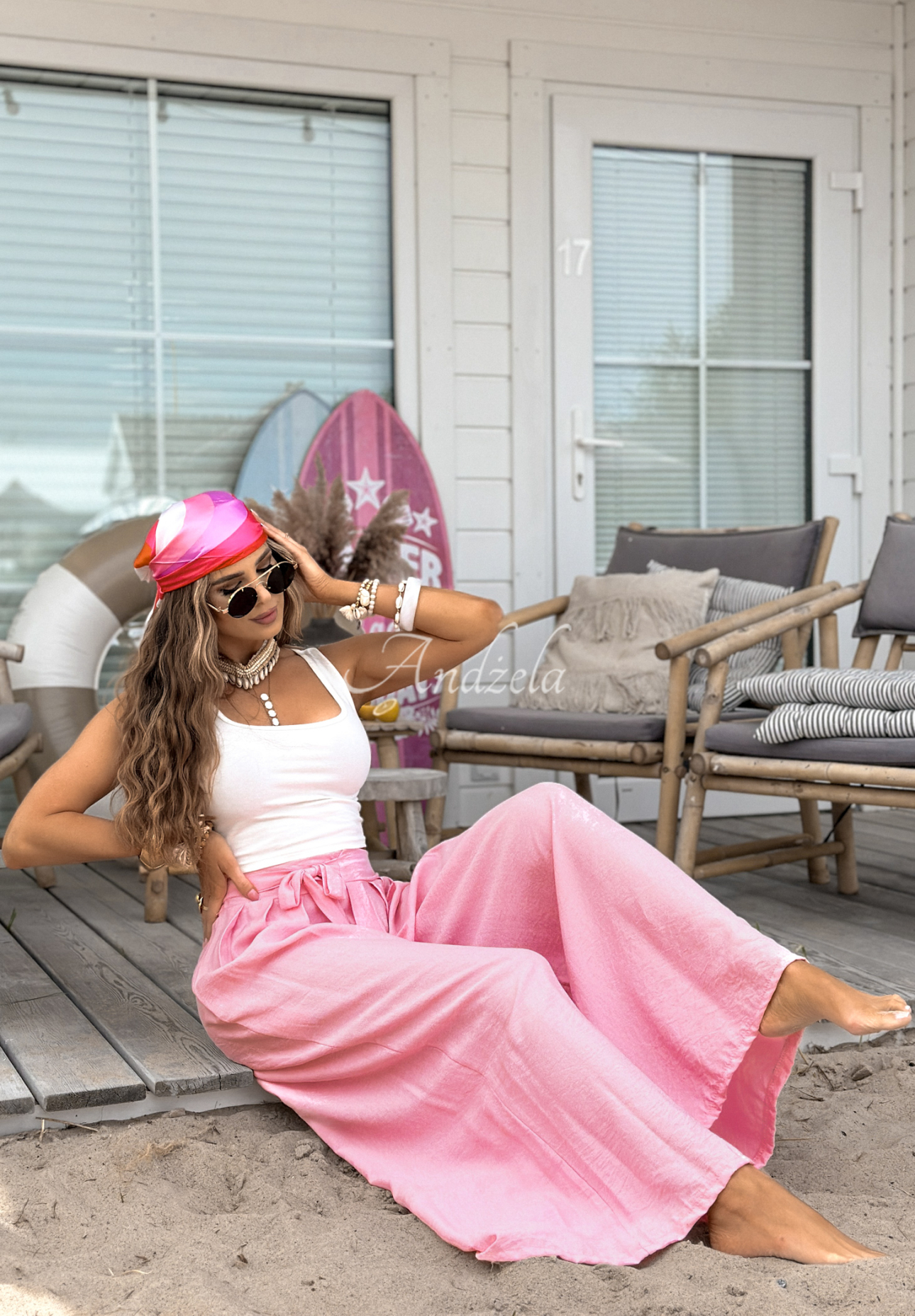 Viskózové kalhoty wide leg s vázáním Wavy Happiness růžové