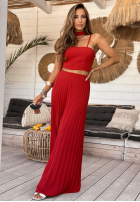 Souprava top i plisowane Kalhoty wide leg Beverly Shores červený