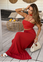 Souprava top i plisowane Kalhoty wide leg Beverly Shores červený