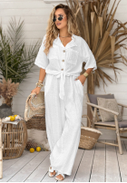 Lniane Kalhoty wide leg My Happy Place bílé