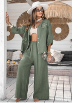 Lněné kalhoty wide leg On Vacation khaki