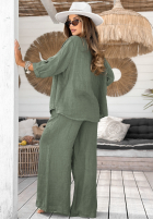 Lniane Kalhoty wide leg My Happy Place khaki